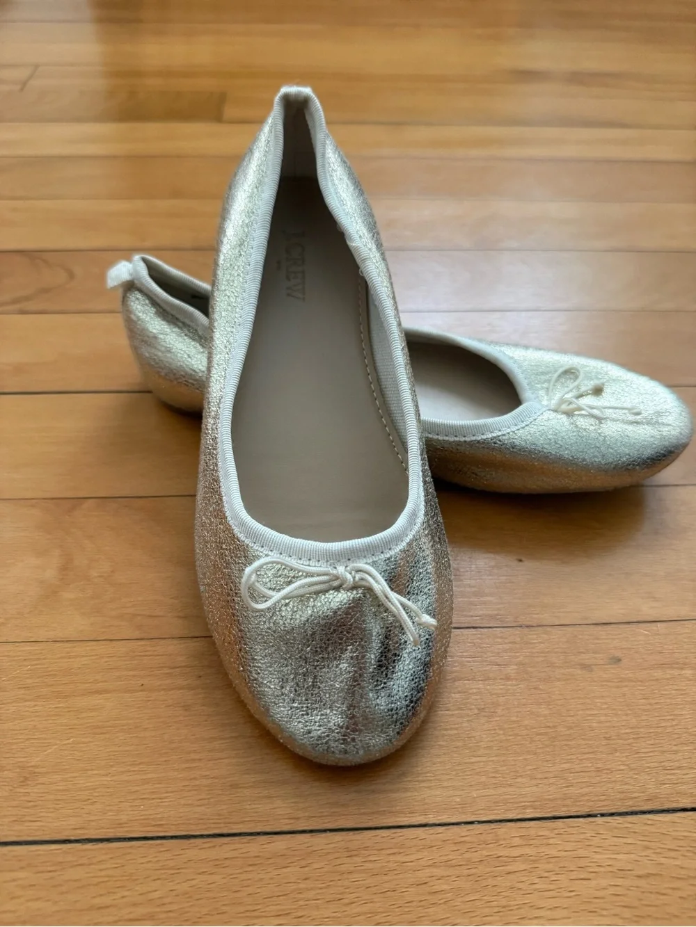 Girls Crewcuts Metallic Gold Ballet Flats with Bow Detail